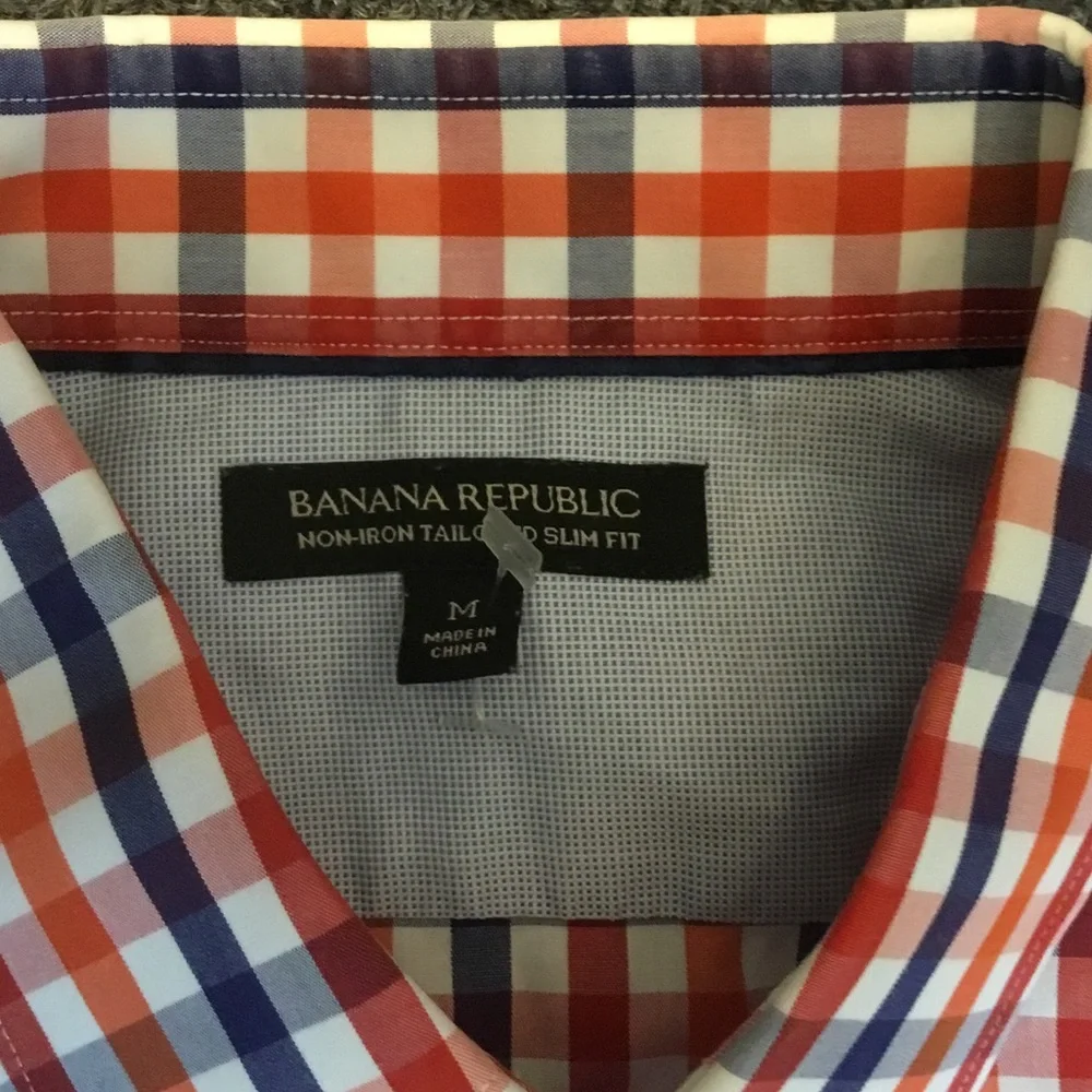 Banana Republic Men’s Orange & Blue Gingham Button-Down Shirt